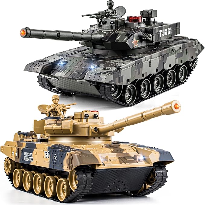1/24 RC Battle Tank Set Remote Control Chinese Type 99 and Russian T90 Army Toy That Shoots for Kids and Adults 2.4G RC Vehicle Model Tank 6+ Year Old with Sound Smoke and Lights