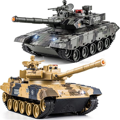 1/24 RC Battle Tank Set Remote Control Chinese Type 99 and Russian T90 Army Toy That Shoots for Kids and Adults 2.4G RC Vehicle Model Tank 6+ Year Old with Sound Smoke and Lights