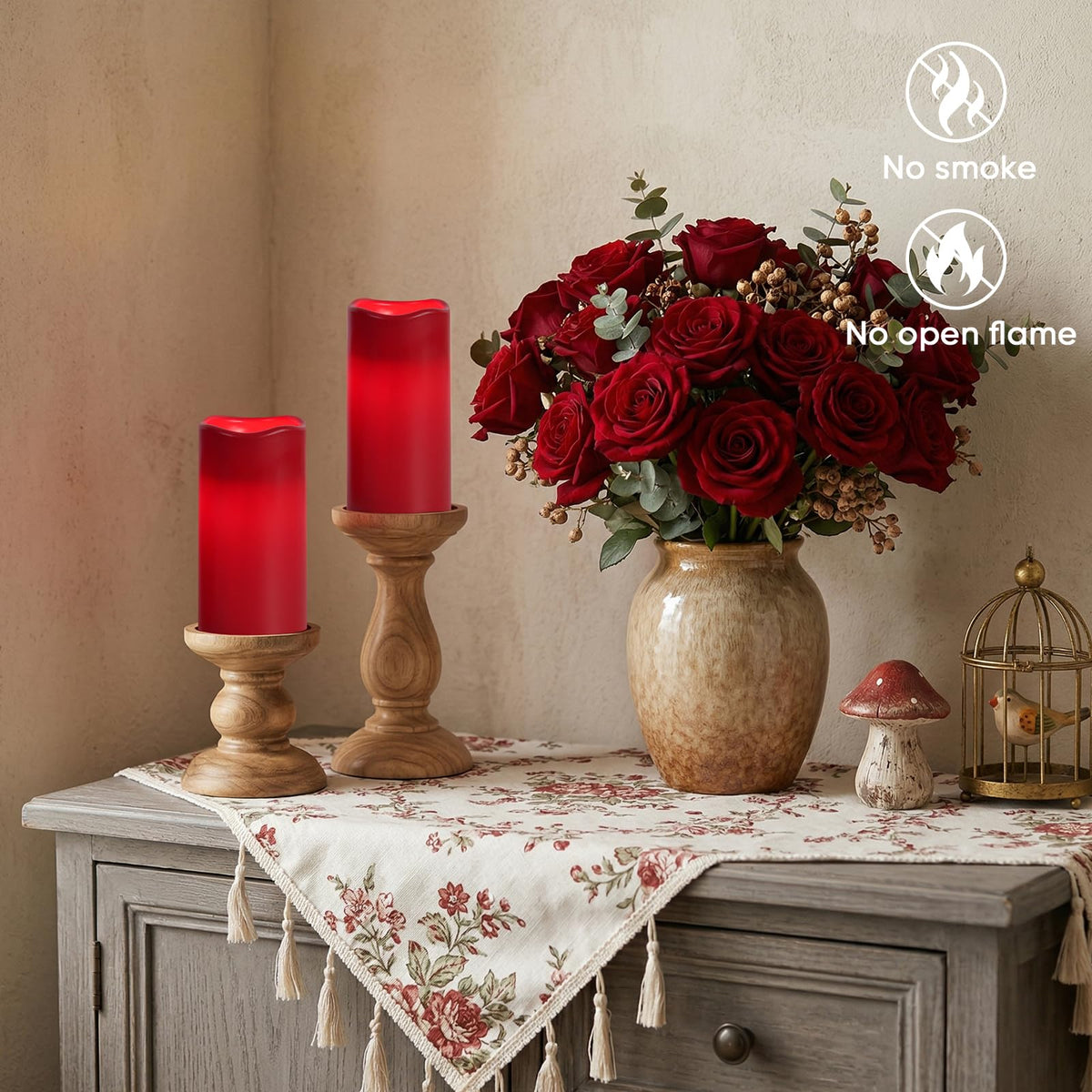 Amagic 3"x6" Red Flameless Candles with Remote, Christmas Candles Battery Operated with Timer, Waterproof LED Pillar Candles for Thanksgiving Table, Home, Outdoor Decor, Plastic, Set of 6