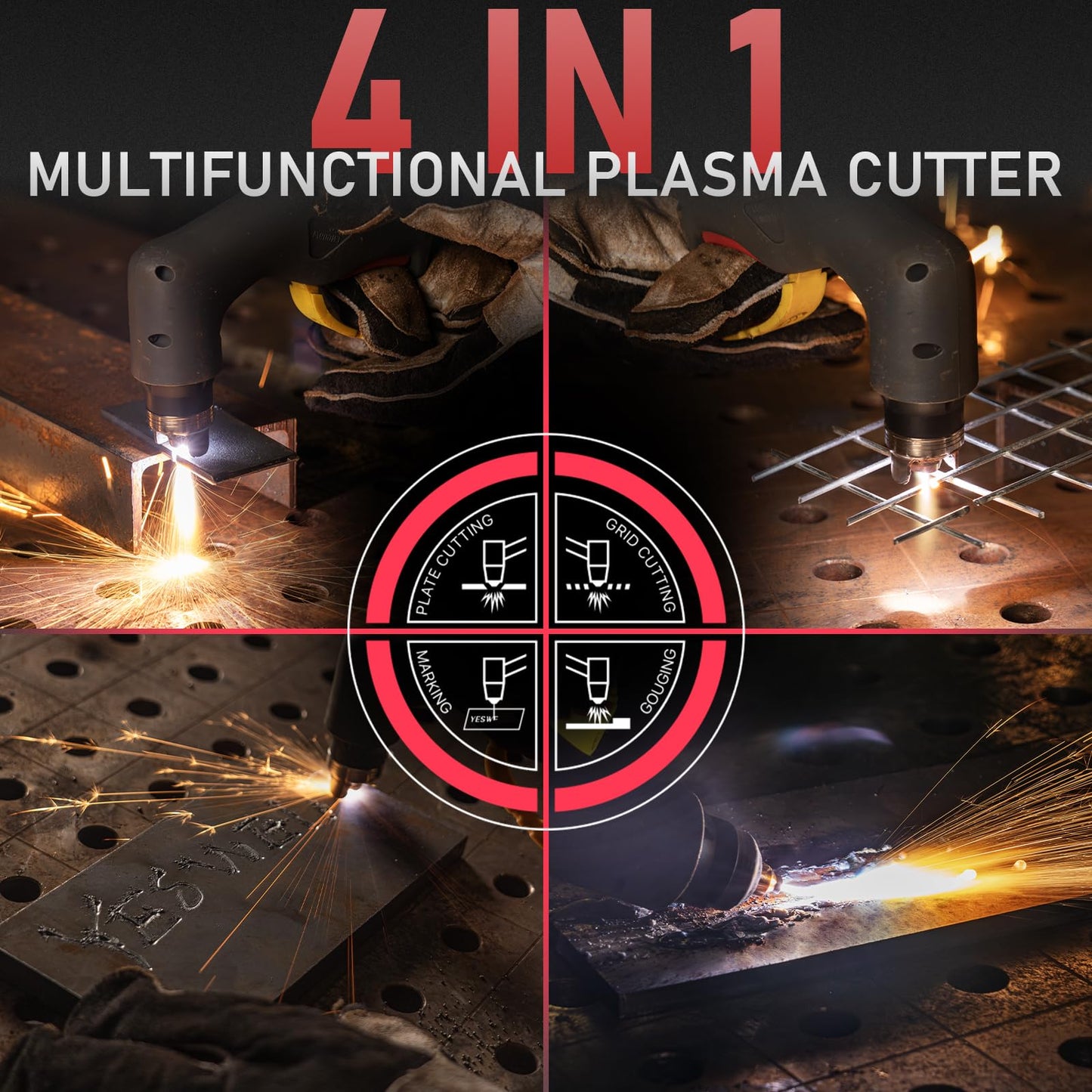 YESWELDER Plasma Cutter, 65Amp 110V/220V Non-High Frequency Non-Touch Pilot Arc 4-In-1 Plate Cutting/Grid Cutting/Gouging/Marking Multifunctional Plasma Cutting Machine CUT-65DS PLUS