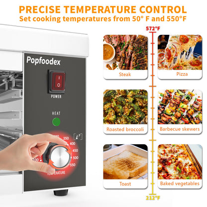 Popfoodex Salamander Broiler, 1500W Electric Cheese Melter w/ 550°F Heating and Stainless Steal Body, Commercial Broiler w/Removable Crumb Tray, Salamander Grill For Pizza, Grill Steaks, Sandwiches