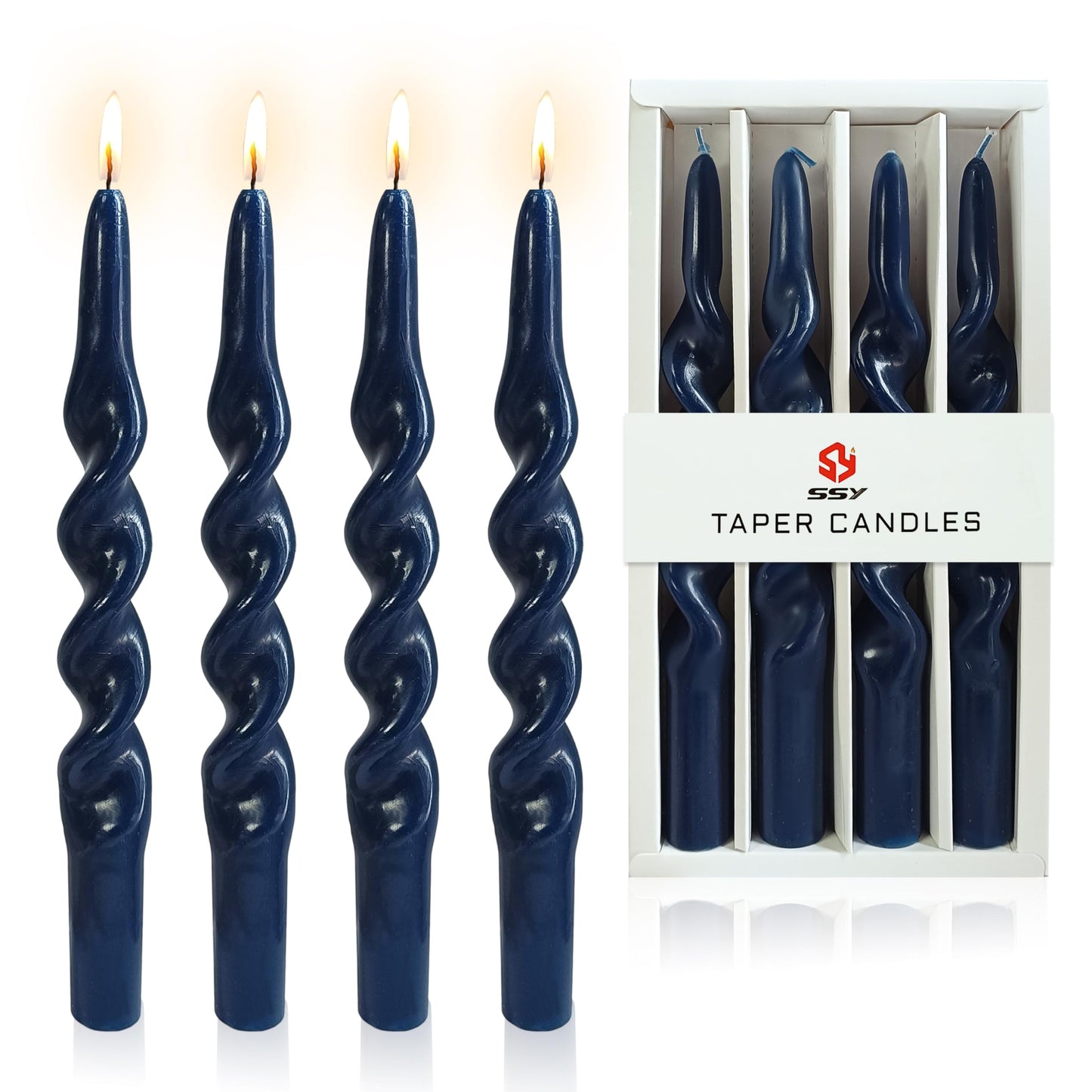 10 Inches Spiral Taper Candles Sticks Navy Blue Twisted Candle Dripless Unscented Long Candles, Handmade Candlesticks for Wedding Dinner Decor, Set of 4