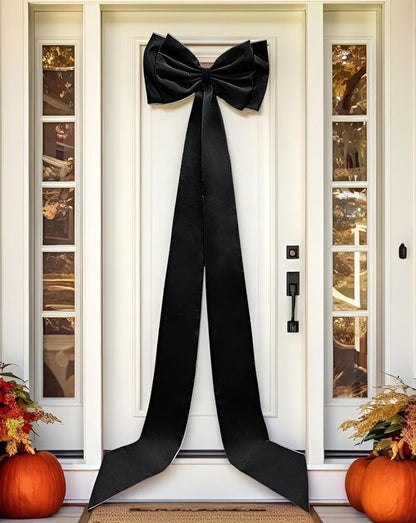 Giant Bow Decoration - Double Layer Large Satin Bow for Home Wreath & Wedding Decor | Black, 71x18 Inch