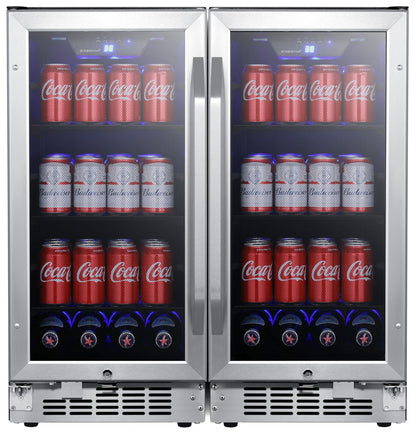 EdgeStar CBR902SGDUAL 30 Inch Wide 160 Can Built-In Side by Side Beverage Cooler with Blue LED Lighting