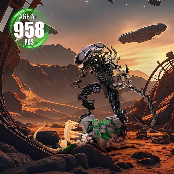 Xenomorph Building Set MOC Alien Action Figure Kit Compatible with Lego Horror Sci - Fi Collectible Model Figure &amp Detailed Base for Adults Kids Birthday for Movie Fans Aged 8+ 958PCS