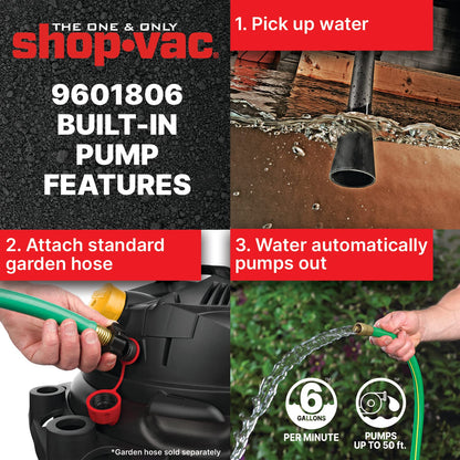 Shop-Vac 9601806 18 Gallon Wet/Dry Utility Vacuum, 6.0 Peak HP, 2.5 Inch Diameter x 8 Foot Hose, 20 Foot Cord, Design for Powerful Suction