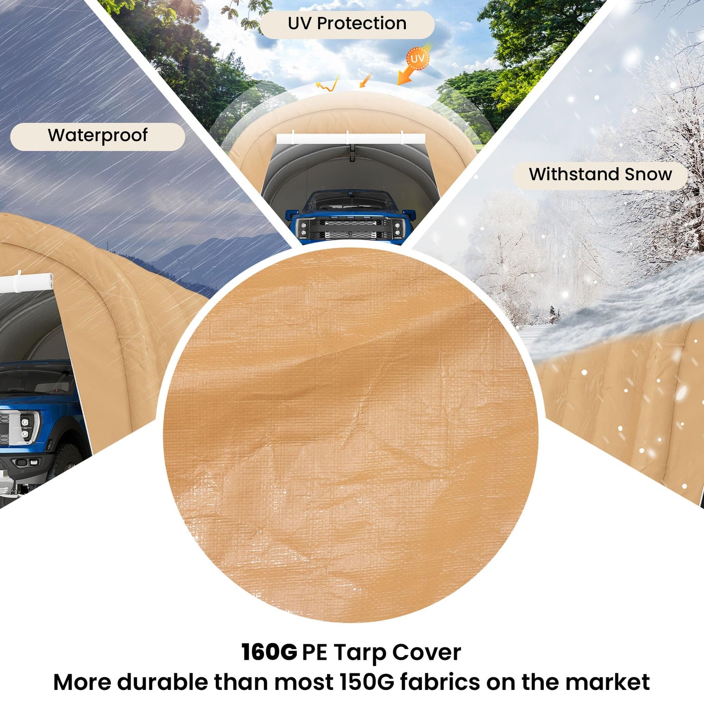 COSIEST 13'×20' Storage Shelter Outdoor Round Carport, Heavy-Duty Garage Canopy with Dual Roll-Up Doors Weatherproof PE Cover, Multi-Purpose Vehicle/Tractor Shed for Backyard/Driveway/Farm(Beige)