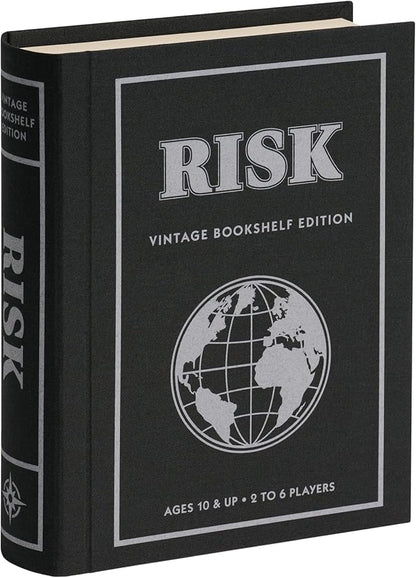 WS Game Company Risk Vintage Bookshelf Edition Linen Wrapped Book Box &amp Slipcase - Secret Mission Variant &amp 6 Armies - Strategy Board Games for Adults &amp Kids Ages 10+