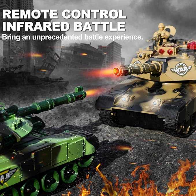 Haktoys 2-Pack RC Battle Tank Set – 1:24 Scale Remote Control Military Fighting Tanks with Lights Realistic Sounds &amp Life Indicators | Radio Control Army Toy for Kids &amp Adults