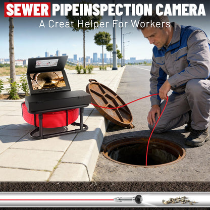 Sewer Camera with DVR Function,100FT/30M Pipe Drain Inspection Camera with 7" 1080P HD Screen, Snake Plumbing Cameras with 9 LED Lights, IP68, 32GB Card,Borescope for Duct Sewer Line Pipe Inspection