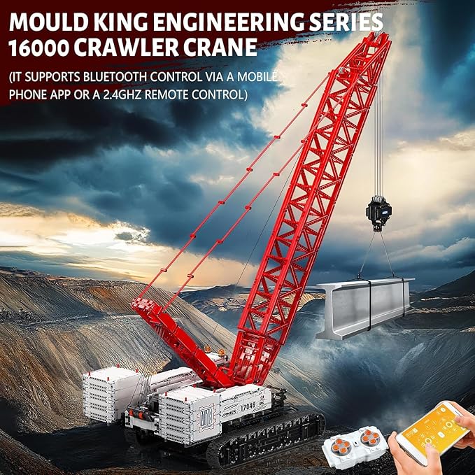 Mould King 17046 Crawer Crane LR16000 Building Block Kits MOC Mobile Crane Heavy-Duty Cranes Model Sets to Build APP Control Large Engineering Vehicles Collectible Set for Adults (4494+ Pieces)