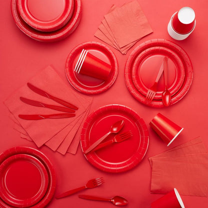 Amcrate Red Plastic Tablecloth Disposable, 6 Pack Premium Tablecloths for Rectangle Tables 54 inch. x 108 inch. Fits Tables Up to 8 Feet, Plastic Table Cloth for Party, Wedding, Holidays