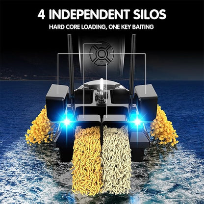 RC Bait Boat for Fishing with 4 Bait Containers 1640FT Remote Range Line Drop Cruise Control Dual 5200mAh Batteries LED Lights Hook Release &amp Carry Bag (Black)