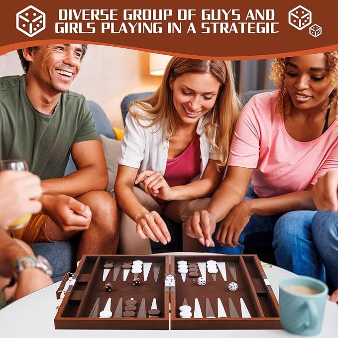 Froggod 15 inch Backgammon Sets for Adults - Classic Board Game for Adults - Portable Travel Backgammon Set for 2 Players - Perfect Adult Board Games for Gifts &amp Family Fun(Brown)