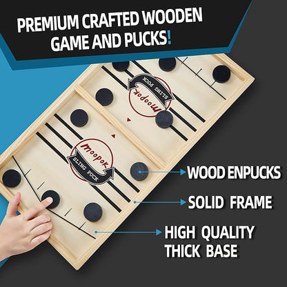 Fast Sling Puck Game - 2 in1 Chess Board and Desktop Battle Super Winner GameFast Action Wooden Air Hockey Board GameAdults and Kids Family Friend Funny Slingshot Game Toys