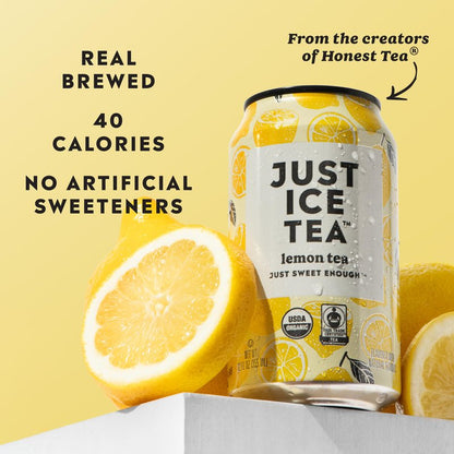 Just Ice Tea, Lemon Flavored Black Iced Tea, 12-Pack (12oz Cans), USDA Certified Organic, Real Brewed, Low Calorie, No Artificial Sweeteners, Fair Trade, Made in USA.