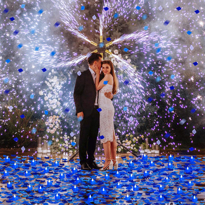 Coume 6000 Pieces Artificial Rose Petal 72 Pieces LED Tealights Candle, Romantic Decorations Special Night Rose Petal Heart Candle for Valentines Wedding Anniversary Proposal Decor(Cute Blue Light)