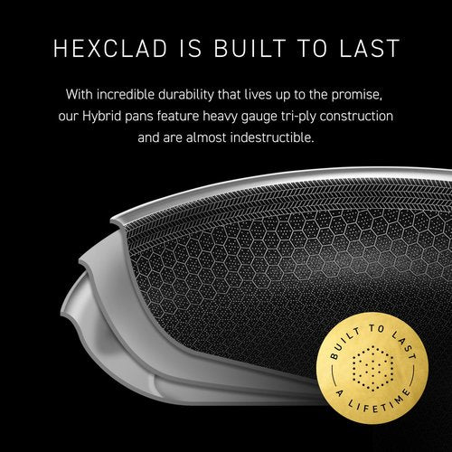 HexClad Hybrid Nonstick 14-Inch Frying Pan with Stainless Steel Lid, Stay-Cool Handles, Dishwasher-Friendly, Oven-Safe Up to 900°F, Induction Ready, Compatible with All Cooktops