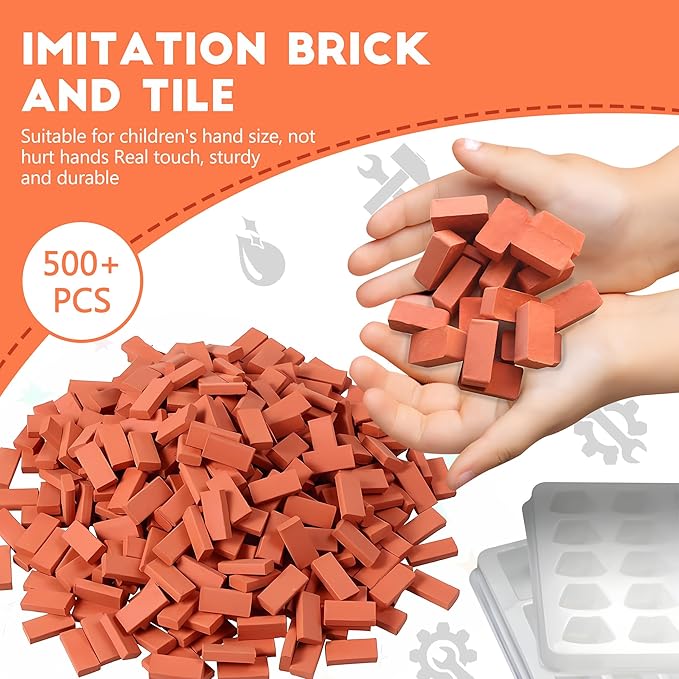 Knight Bricklayer Brick and Mortar Construction Set Clay Mini Bricks &amp Cinder Blocks DIY Mini House Kit STEM Building Toy Kids Brick Mortar Set Reusable Blocks Ages 8+ Birthday Gift