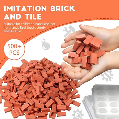 Knight Bricklayer Brick and Mortar Construction Set Clay Mini Bricks &amp Cinder Blocks DIY Mini House Kit STEM Building Toy Kids Brick Mortar Set Reusable Blocks Ages 8+ Birthday Gift