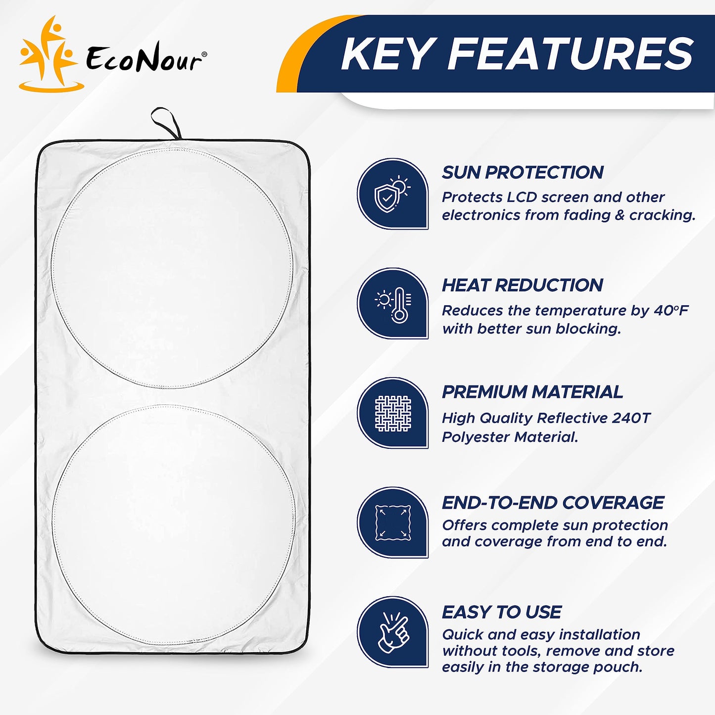 EcoNour Truck Windshield Sun Shade with Storage Pouch - Reflective 240T Material Truck Windshield Cover - Foldable Sun Shield UV Dashboard Protection from Sun Heat | X-Large (69 x 35 inches)