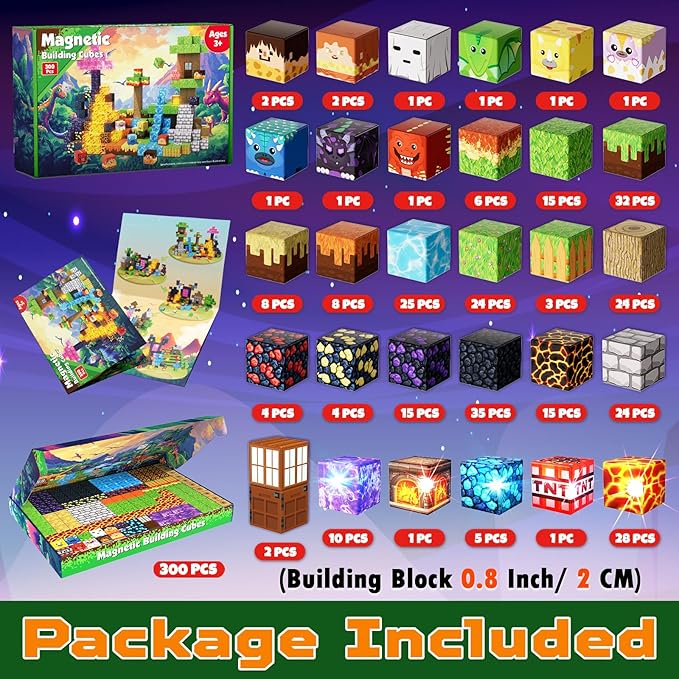 300 PCS Magnetic Blocks with Light Blocks - Easter Toys for Boys and Girls Age 3+ Years Old Magnet Tiles Toys for Kids Boys and Girls Magnetic Building Blocks Cubes Stacking Magnets for Kids