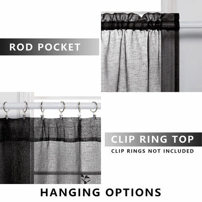 KOUFALL Black Sheer Curtains 84 Inches Long for Bedroom 2 Panels Set,Linen Look Rod Pocket Semi Light Filtering Boho Gothic Curtains for Living Room Window