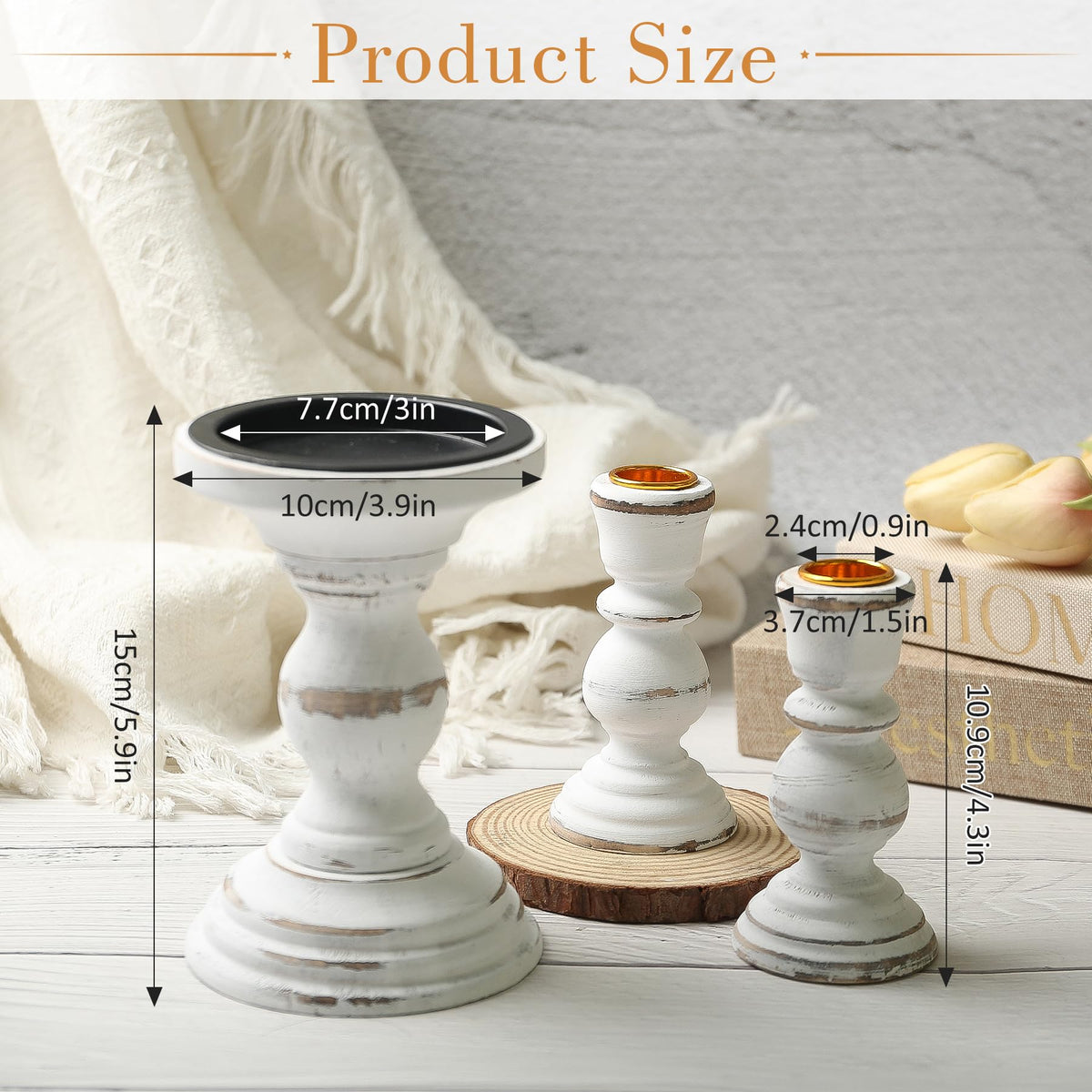 Unity Candle Holder - LIKEYO Wooden Unity Candle Holders for Weddings, Rustic Candlestick Set of 3, Wooden White Candlestick for Wedding Table Centerpiece Church Farmhouse Decor