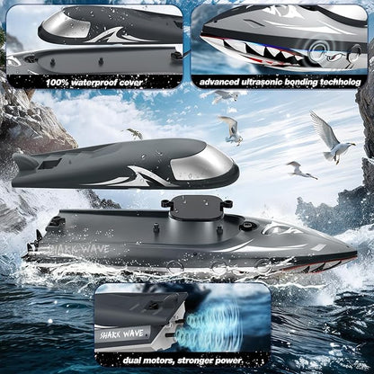 Shark RC Boat for Kids &amp Adults2.4GHz High Speed Remote Control Racing Boat W/ Dual Battery 50 Min RuntimeWaterproofFast Remote Control Toy Gift Kids 8-12 Ideal for Pools &amp LakesRealistic