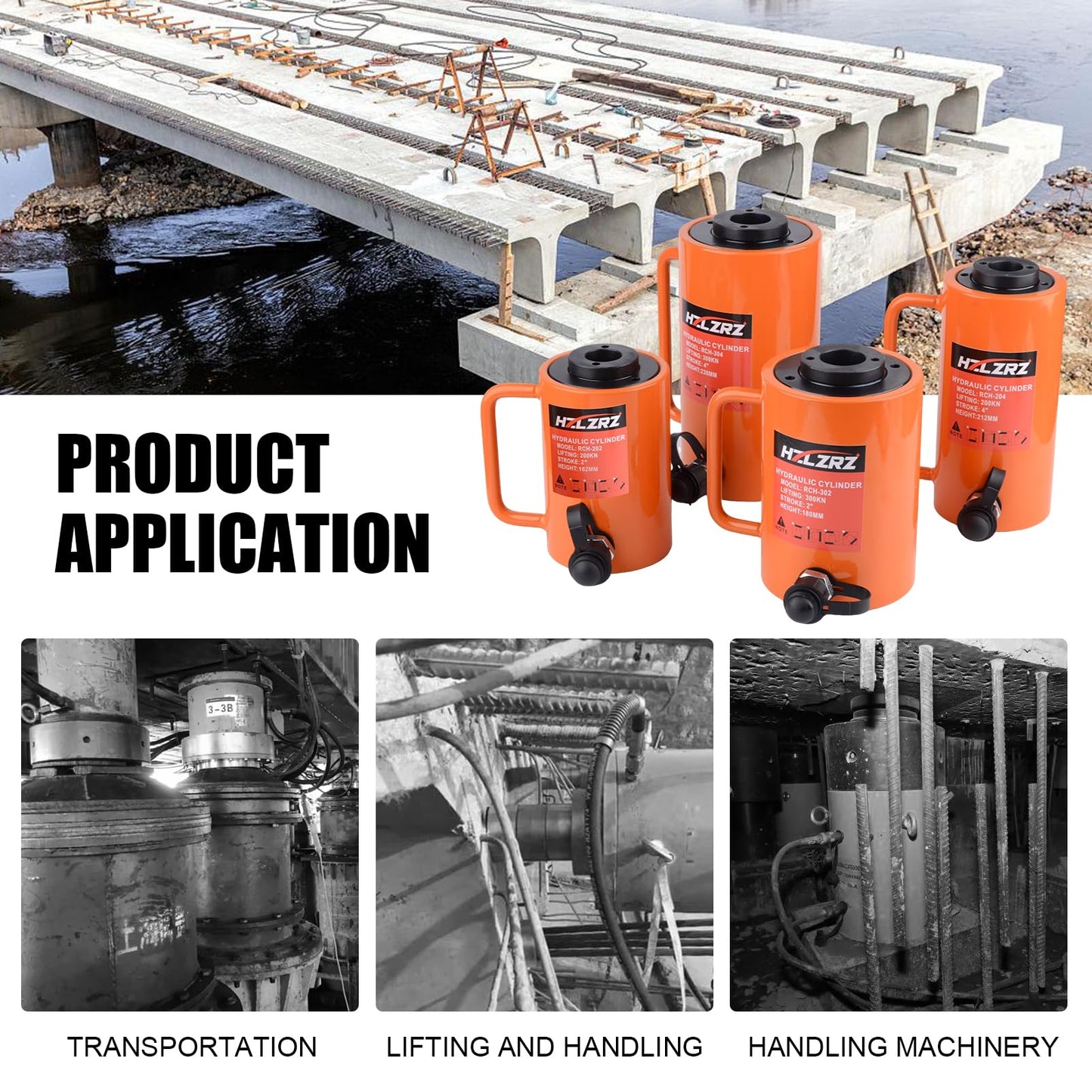 HZLZRZ 20T Hydraulic Cylinder Jack Hollow Single Acting Hydraulic Ram Cylinder, Hydraulic Lifting Cylinders 2"(50mm) and Porta Power Kit(RCH-202)