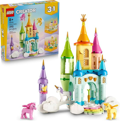 LEGO Creator 3 in 1 Unicorn Castle Building Toy for Kids - Unicorn Toy Trio for Girls &amp Boys Ages 8+ - Build 3 Pretend Play Toys with 1 Set of Building Blocks - Gift Idea for Birthdays - 31175