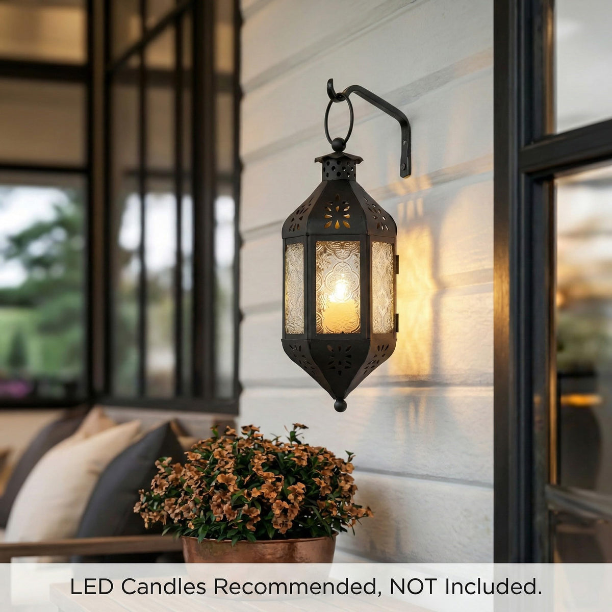 Vela Lanterns Hanging Moroccan Lamp - Exotic Decorative Patio & Porch Decor, Indoor Outdoor Tea Light Candle Lantern Holder with Chain (11" Medium, Clear Glass, 2-Pack)