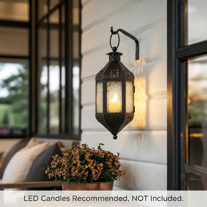 Vela Lanterns Hanging Moroccan Lamp - Exotic Decorative Patio & Porch Decor, Indoor Outdoor Tea Light Candle Lantern Holder with Chain (11" Medium, Clear Glass, 2-Pack)