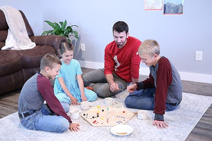 AmishToyBox.com Wahoo Marble Game Board Set - 20 Wide - Solid Oak Wood - Double-sided - with Large 18mm Marbles and Dice Included