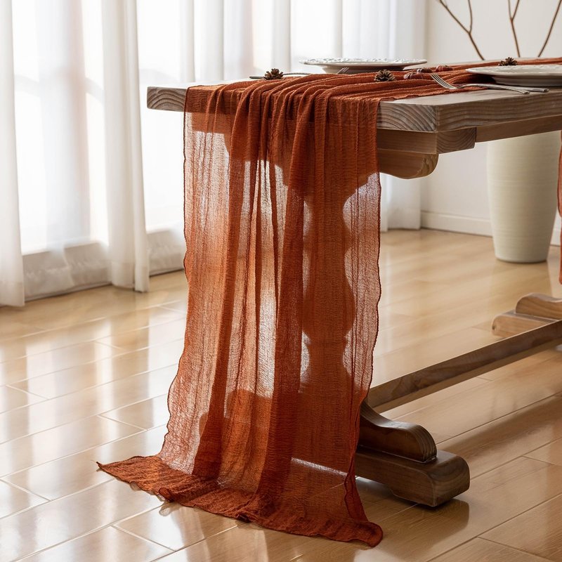 Keketoarrange 10pcs Fall Terracotta Table Runner Rust Gauze Rustic Cheesecloth 120 Inch 10 FT for Wedding Baby Shower Bridal Shower Birthday Engagement Garden Party Sheer Boho Thanksgiving Decorations
