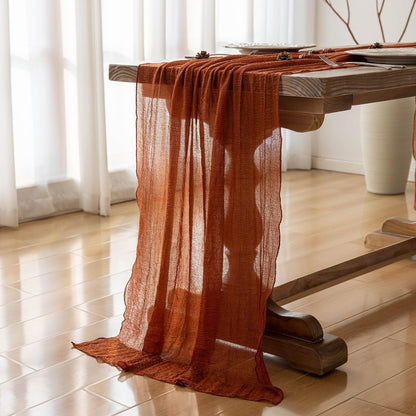 Keketoarrange 10pcs Fall Terracotta Table Runner Rust Gauze Rustic Cheesecloth 120 Inch 10 FT for Wedding Baby Shower Bridal Shower Birthday Engagement Garden Party Sheer Boho Thanksgiving Decorations
