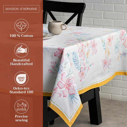 Maison d' Hermine Table Cloth Square Table 100% Cotton 60 x 60 Inches Tablecloth Reusable Decorative for Dining Kitchen Room Farmhouse Home Gifts for Mothers Day Spring Summer - Paradise Island