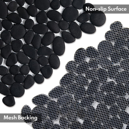 Lovdeco Pebble Tile Shower Floor, Mosaic Pebble Backsplash for Wall, Stone Tiles for Bathroom and Outdoor Garden, 5 Sheets, Black