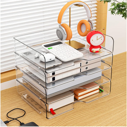 Paper Organizer Letter Tray, 4 Pack Acrylic Stackable Desk File Organizer,Clear Office Organizer for File Paper, Ipad, Letter, A4 Office File, Books, Notes, Etc