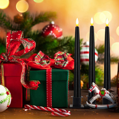 CVHOMEDECO. Flameless Taper Candles with 10-Key Remote, Battery Operated Led Flickering 3D Wick Window Candles Real Wax Finished Home Christmas Party Decor 0.78 x 11 Inch, Pack of 3, Black