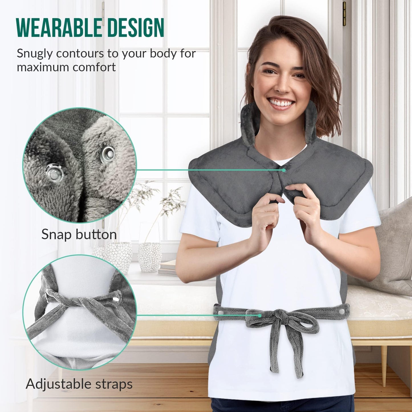Snailax Heating Pad for Back Pain Relief, Christmas Gifts, Large Heating Pad for Neck Shoulder Back, Neck Warmer Weighted Wearable Back Heated Pad, Auto Shut Off, (Grey)