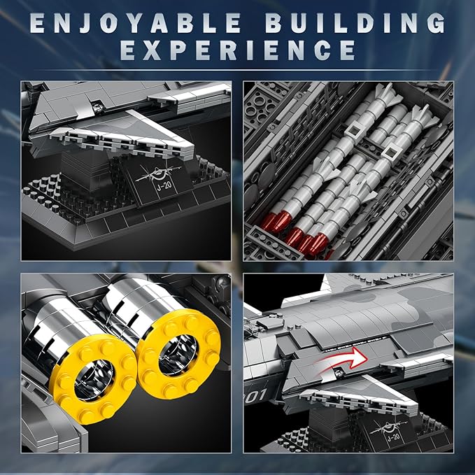 Reobrix Military Fighter Building Block Sets 33025 J-20 Stealth Fighter Airplane Model Kit Technical Military Plane Model for Adult Aircraft Building Toys Cool Decor Ideal Gifts for Adults