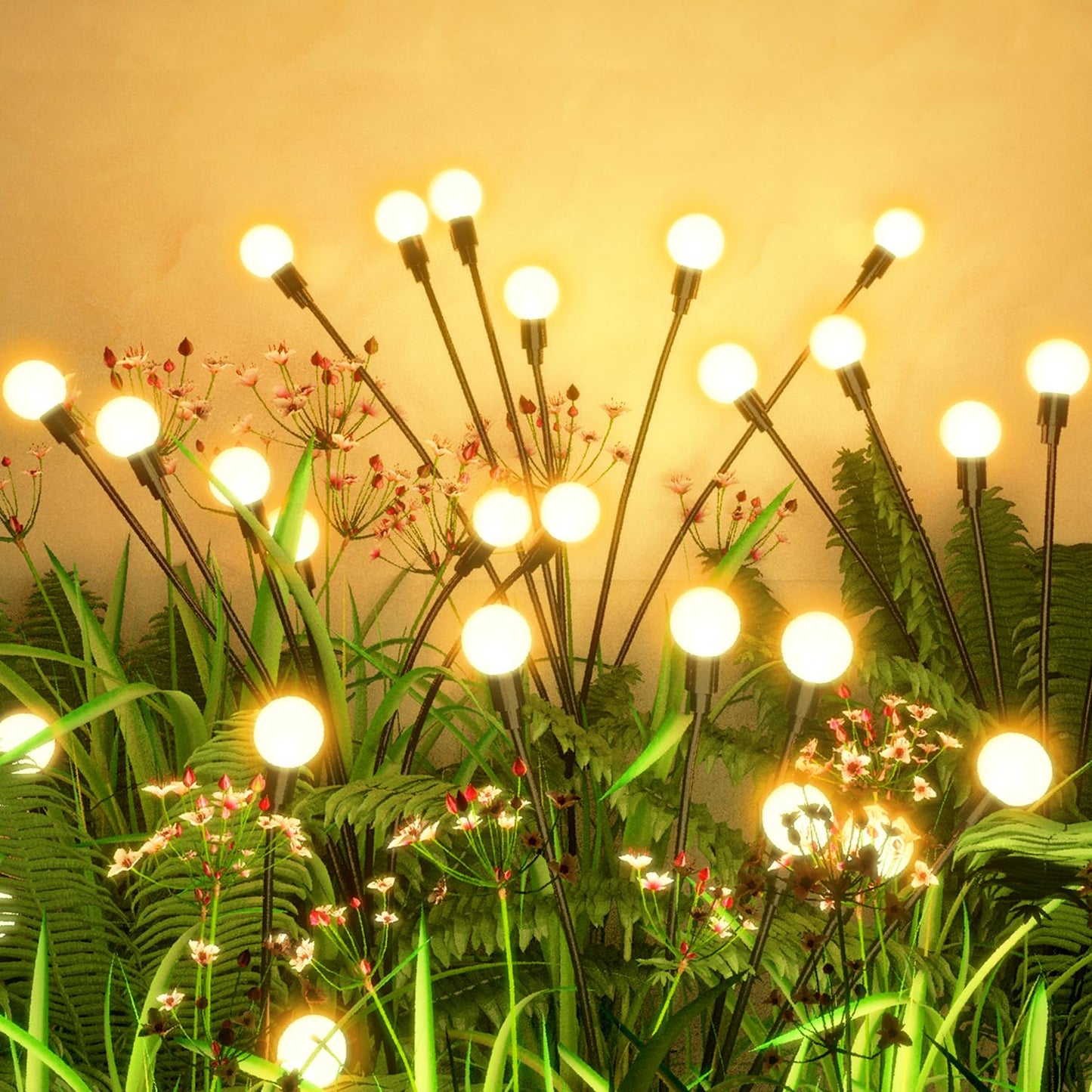 Flumy Solar Outdoor Lights, Waterproof Solar Garden Light, New Upgraded 4 Pack 32 LED Swaying Firefly Light for Outdoor Yard Patio Pathway Christmas Decoration(Warm White)