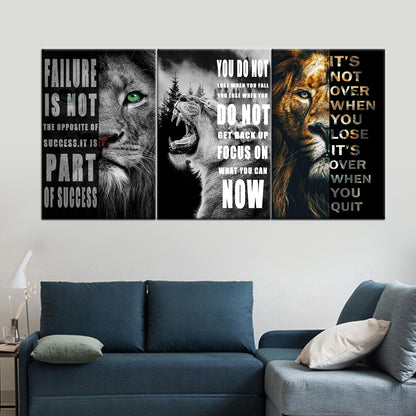 3 Panels Motivational Lion Canvas Print Wall Art Inspirational Quote Picture Animal Poster Painting Modern Inspiring Artwork Decor for Living Room Office Home Decor Wooden Framed [72''Wx 36''H]