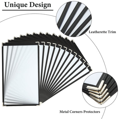 FVIEXE 12PCS 8.5 x 14 Inch Menu Covers Single Page 2 View, Transparent Restaurant Menu Holder for Restaurant Bar Cafe (Black)