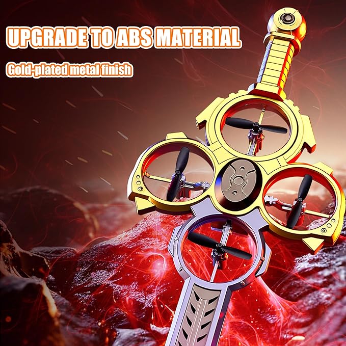 Upgraded Flying Sword RC Drone with Colorful LED Lights ABS Metal Remote Control Airplane with Hand Gesture &amp Smart Watch Control 3 Speed Modes &amp Stunt Drone for Kids Adults Upgraded Gold