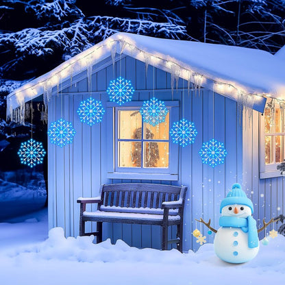 Brightown Christmas Snowflake Icicle Lights Outdoor - Plug-in 23.6ft 10 Drops 480LED Snowflake Window Lights for Indoor Outdoor Porch Eaves Rooftops Canopy Christmas Decoration, Blue and White