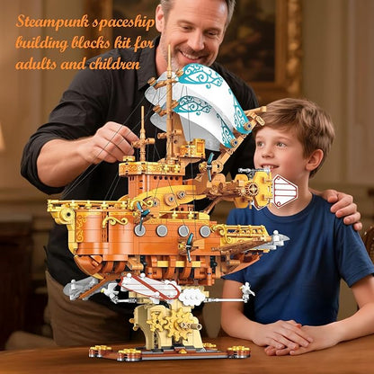 Pirate Ship Building Blocks Set for Adults (1864Piece) Fantasy Steampunk Spaceship Model for Home Office Collection Birthday Gifts for Building Blocks Lover