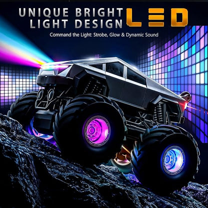 BEZGAR Cyber Truck Toy - 2.4GHz 1:20 4WD Remote Control Car for Boys 8-12 with Colorful Lights 360° Rotation - RC Car Toy for Boys Girls Age 6 7 8 9 10 Years Old Birthday Gifts(Silver)