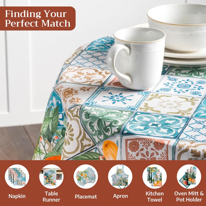 Maison d' Hermine Table Cloth Round Table 100% Cotton 69 Round Inches Tablecloth Reusable Decorative for Dining Kitchen Room Farmhouse Home Gifts for Mothers Day Spring Summer - Agrume